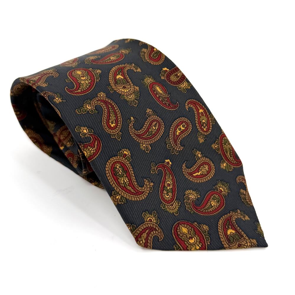 Vintage 90s Paul Stuart Sage Red 100% Silk Paisley Traditional Necktie